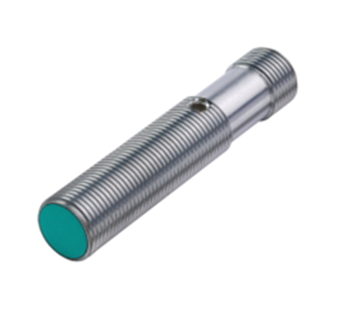 Sensor de proximidad inductivo M18 para detección de metales en automatización.